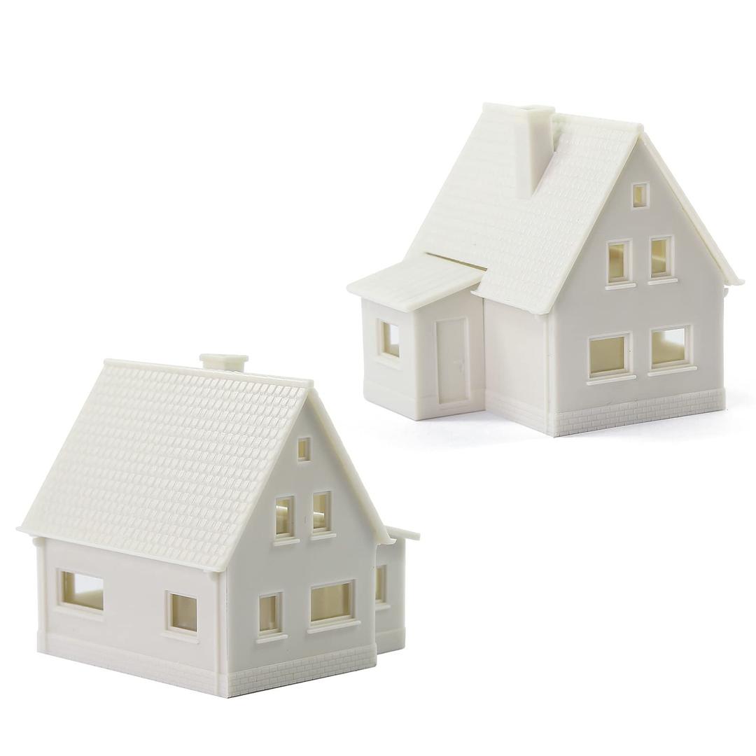 2 Sets N Scale 1:160 Model Blank Buildings Kit Unassembled House for Model Train Layout (B)