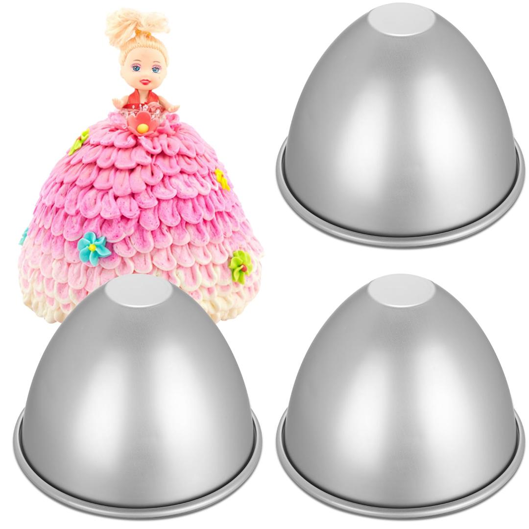 3 Pcs Doll Cake Pan 8 Inch Dress Cake Pan Mold Aluminum Dome Cake Pan Semicircle Princess Skirt Cake Mold for Home Banquet Wedding Birthday Anniversary Party Christmas DIY Cakes