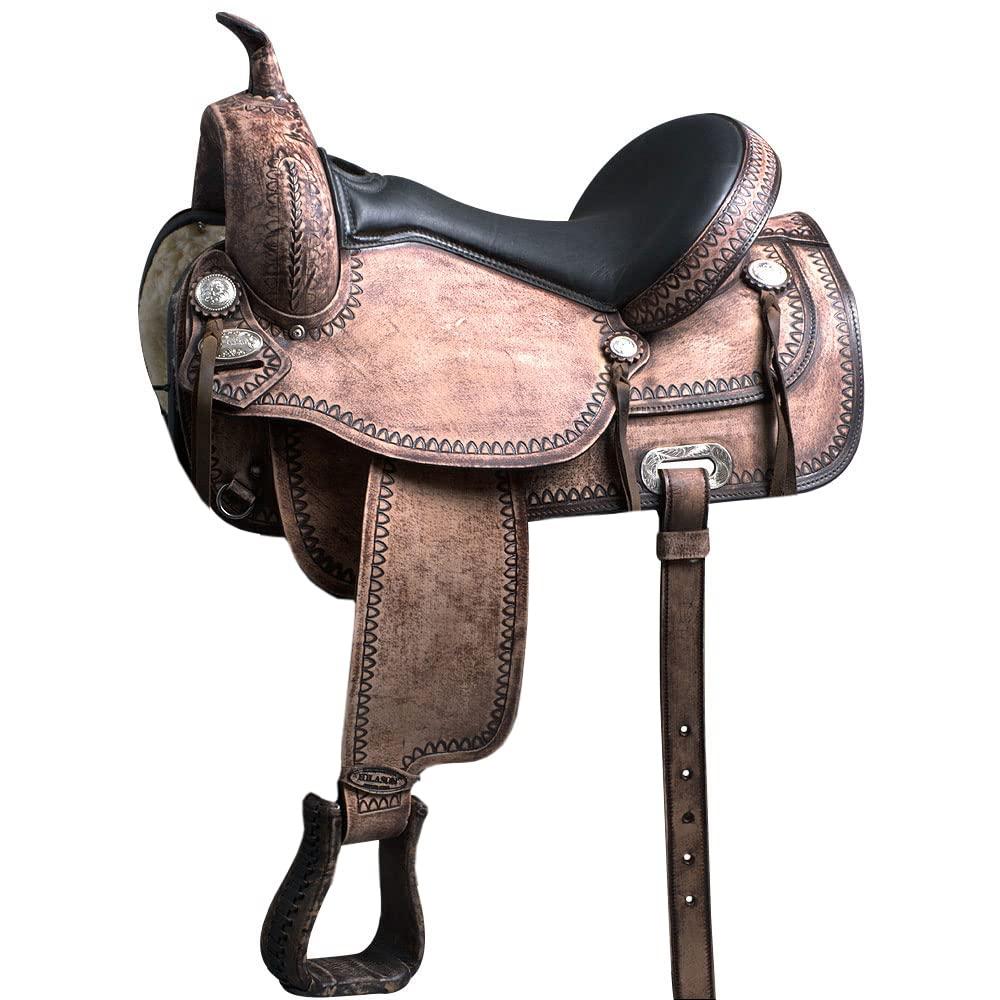 HILASON Western Horse Saddle American Leather Flex Tree Trail & Pleasure Brown | American Saddle Horse | Leather Saddle | Western Saddle | Saddle for Horses | Horse Saddle Western