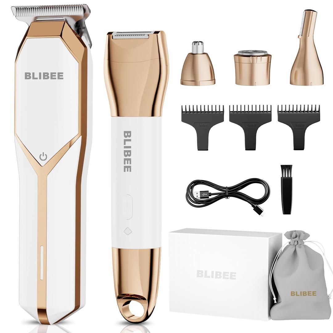 Bikini Trimmer & Hair Clippers for Women - Waterproof Electric Razor and 4 in 1 Bikini Shaver Set, Deluxe Hair Trimmer, Wet/Dry Body Shaver for Nose Eyebrows Beard Pubic Hair, White