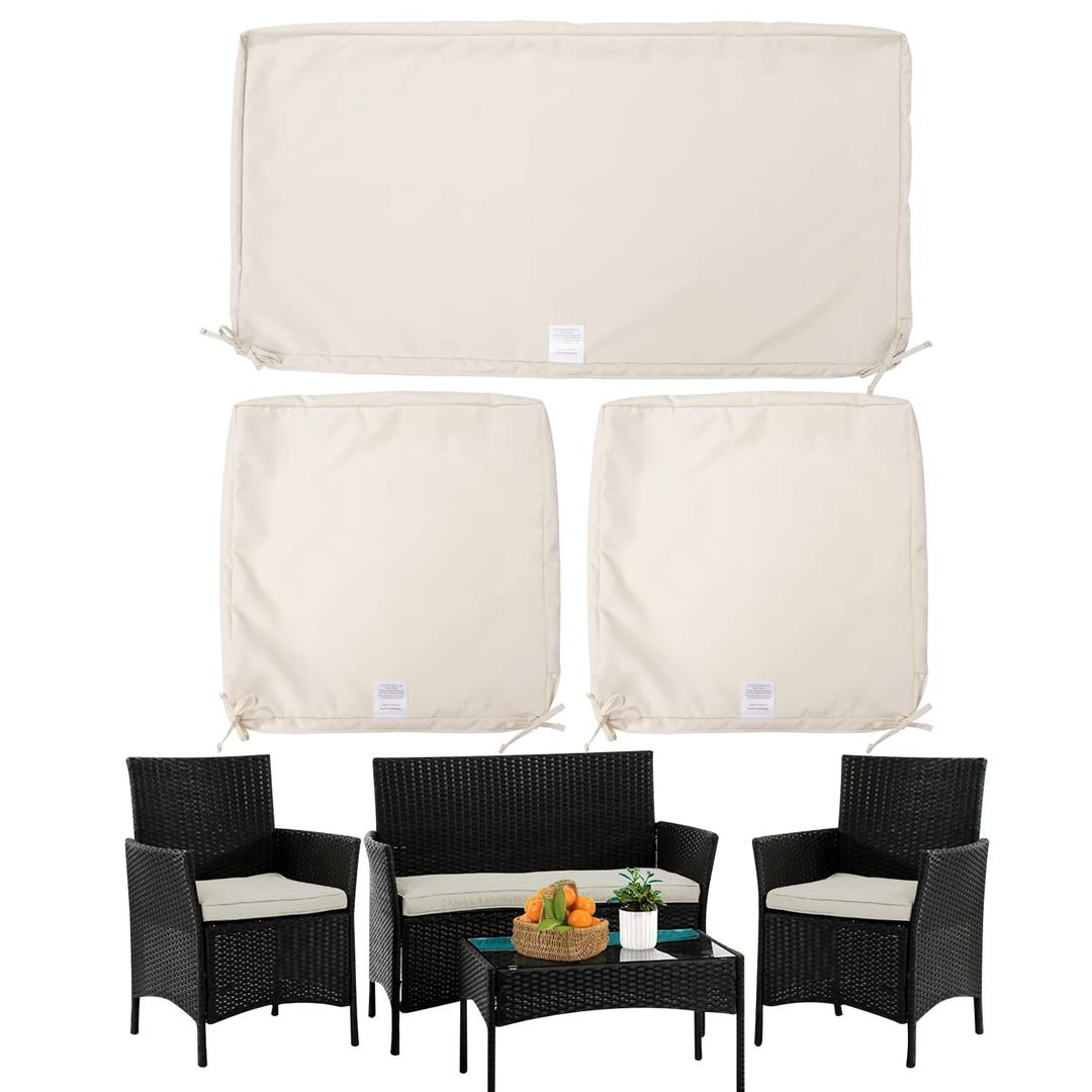 ClawsCover3Pack Outdoor Seat Cushions Replacement Covers Fit for 4 Pieces Wicker Rattan Furniture Patio Conversation Set Loveseat Chair,38x19x2,19x19x2,Cream-Large (Include Cover Only)