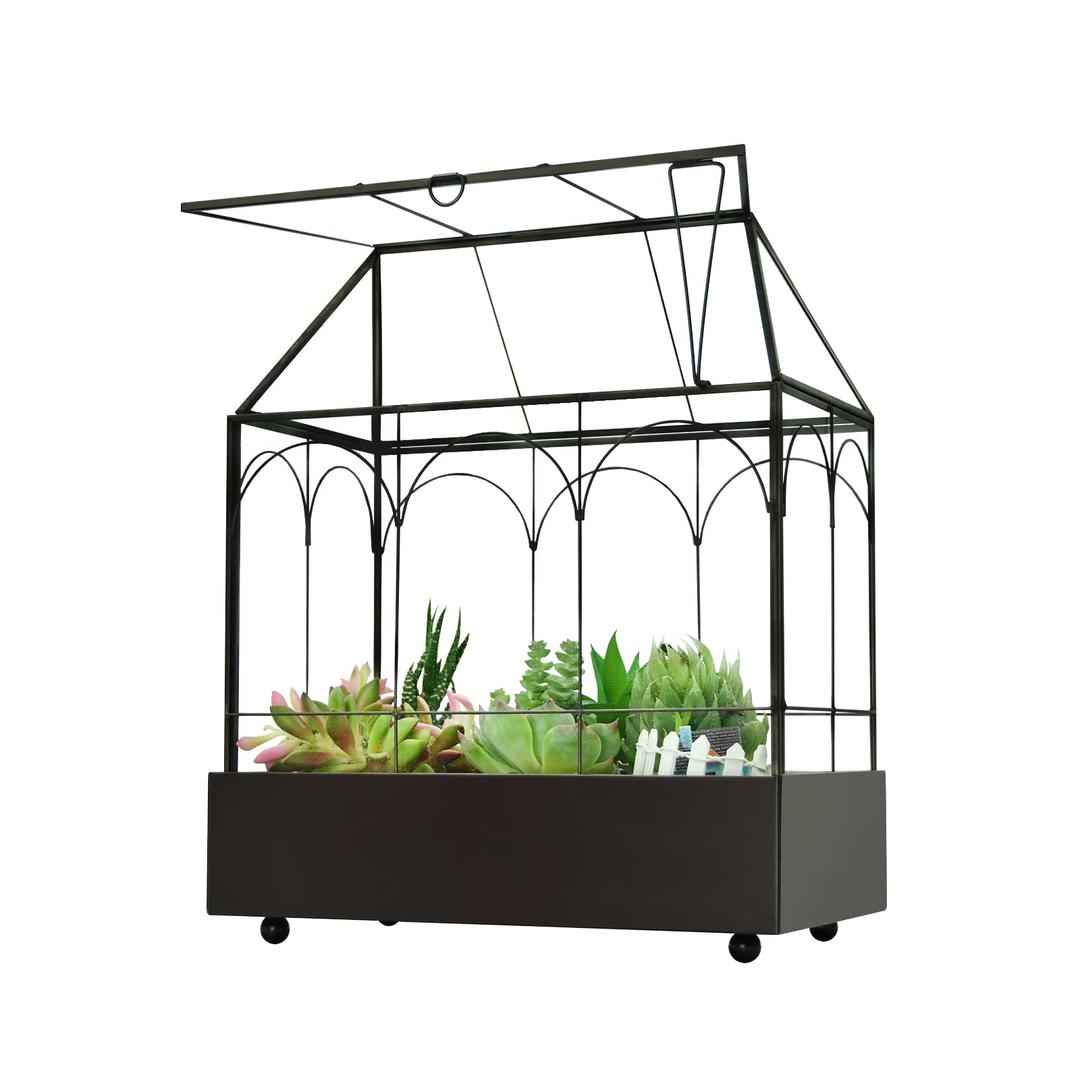 Large Tall Glass Plant Terrarium – House Succulent Terrarium Kit with Lip and Tray, 9.5”X5.7”X11.4”