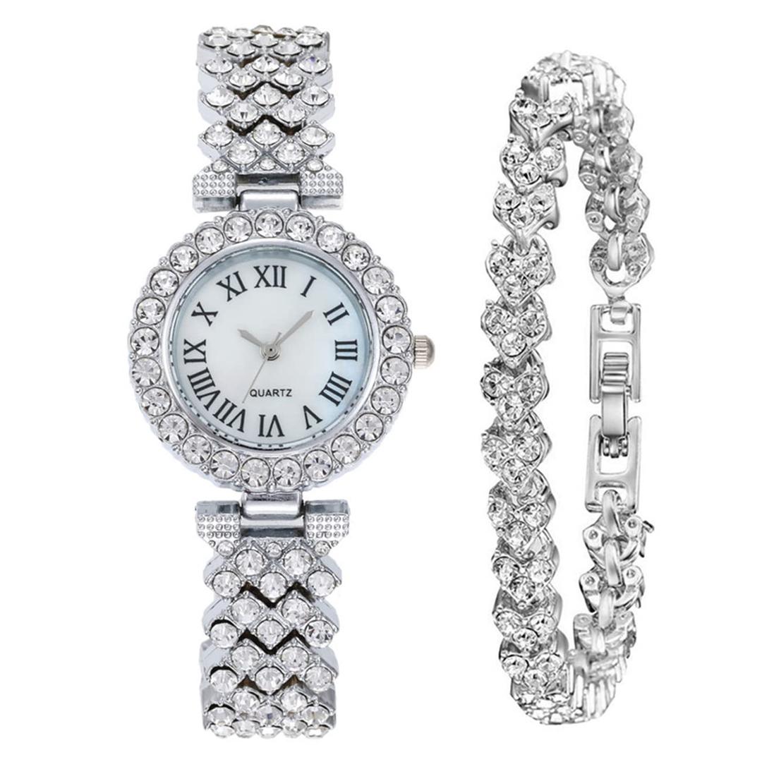 CdyBoxLady Elegant Small Dial Quartz Watch with Diamond Bracelet Watch Set Dress Wrist Watches