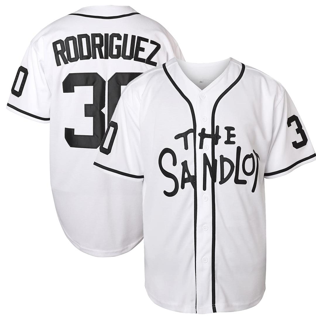 Benny 'The Jet' Rodriguez 30 The Sandlot Bel Air Short Sleeve Squints Yeah-Yeah Baseball Jersey