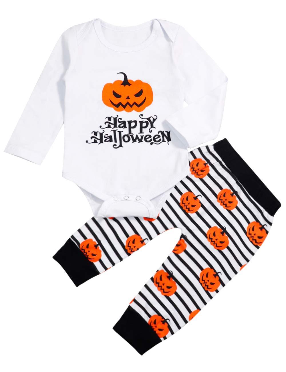 3Pcs My First Halloween Stripe Outfit Set Baby Boys Girls Cute Romper Clothing Set