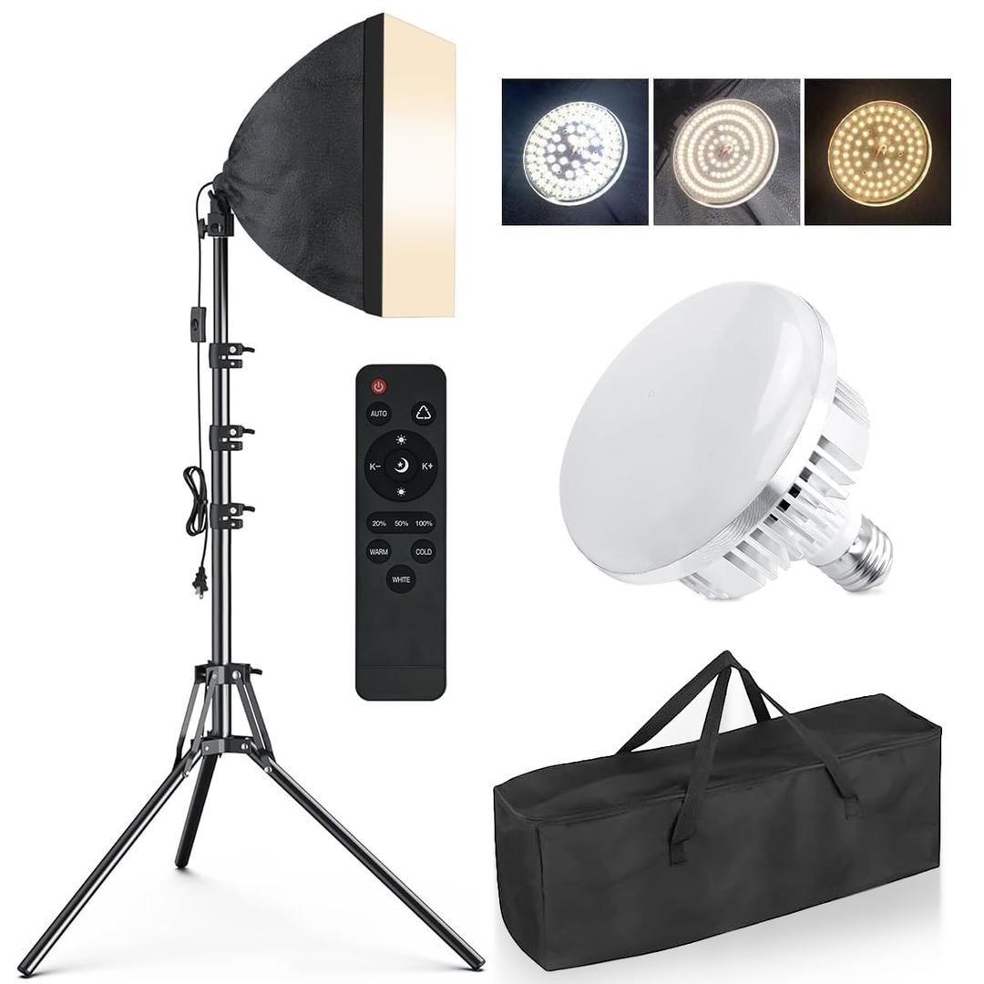 MOUNTDOG Softbox Lighting Kit, 16'' x 16'' Photography Studio Light with 85W LED Bulb and Remote, Photography Lighting Kit Equipment for Photography/Video Recording/Live Streaming/Portraits Shooting