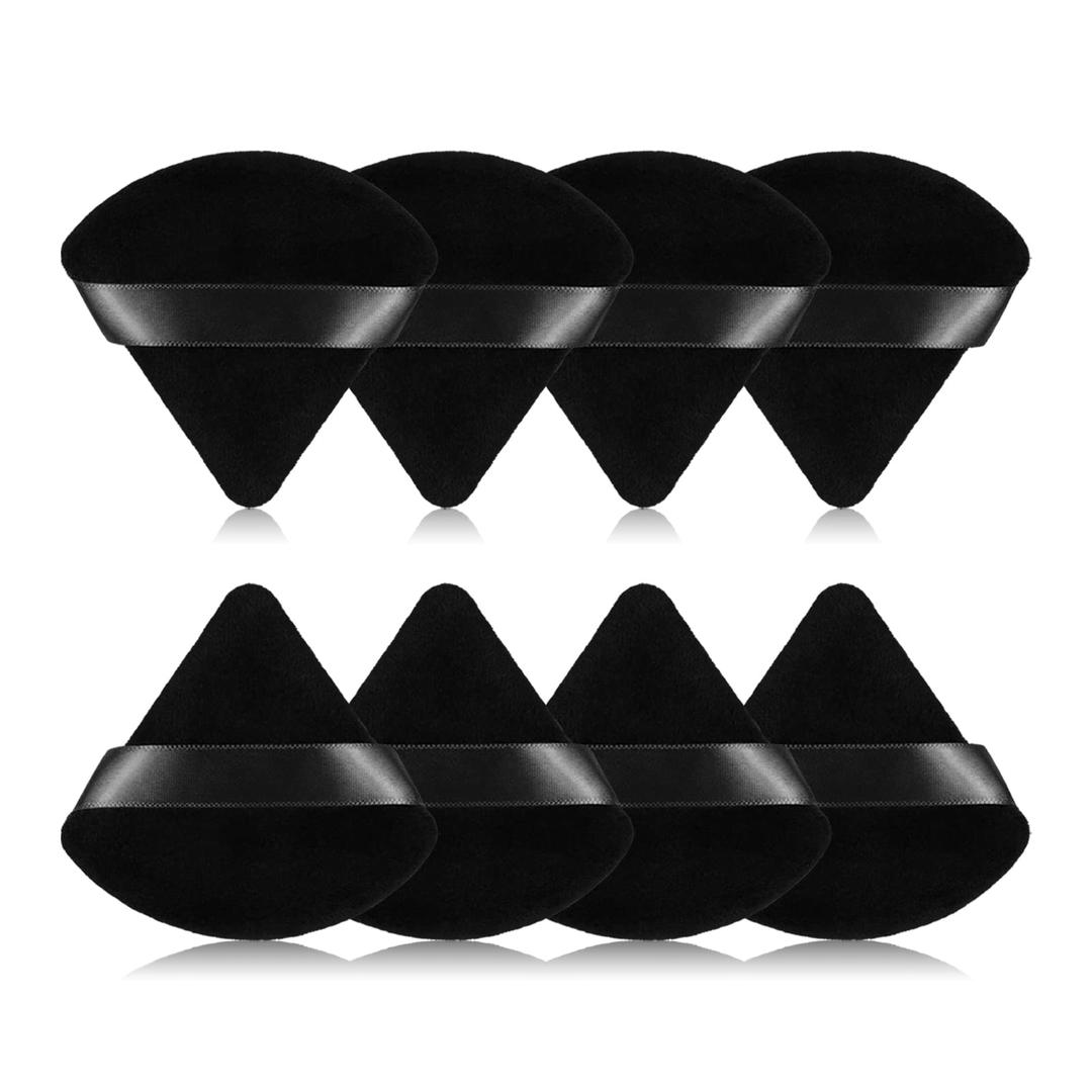 8Pcs of Triangular Powder Puff Makeup Sponges, Made of Super-soft Velvet, Designed for Contouring, Eye, and Corner, Beauty Blender Foundation Mixing Container.(Black)