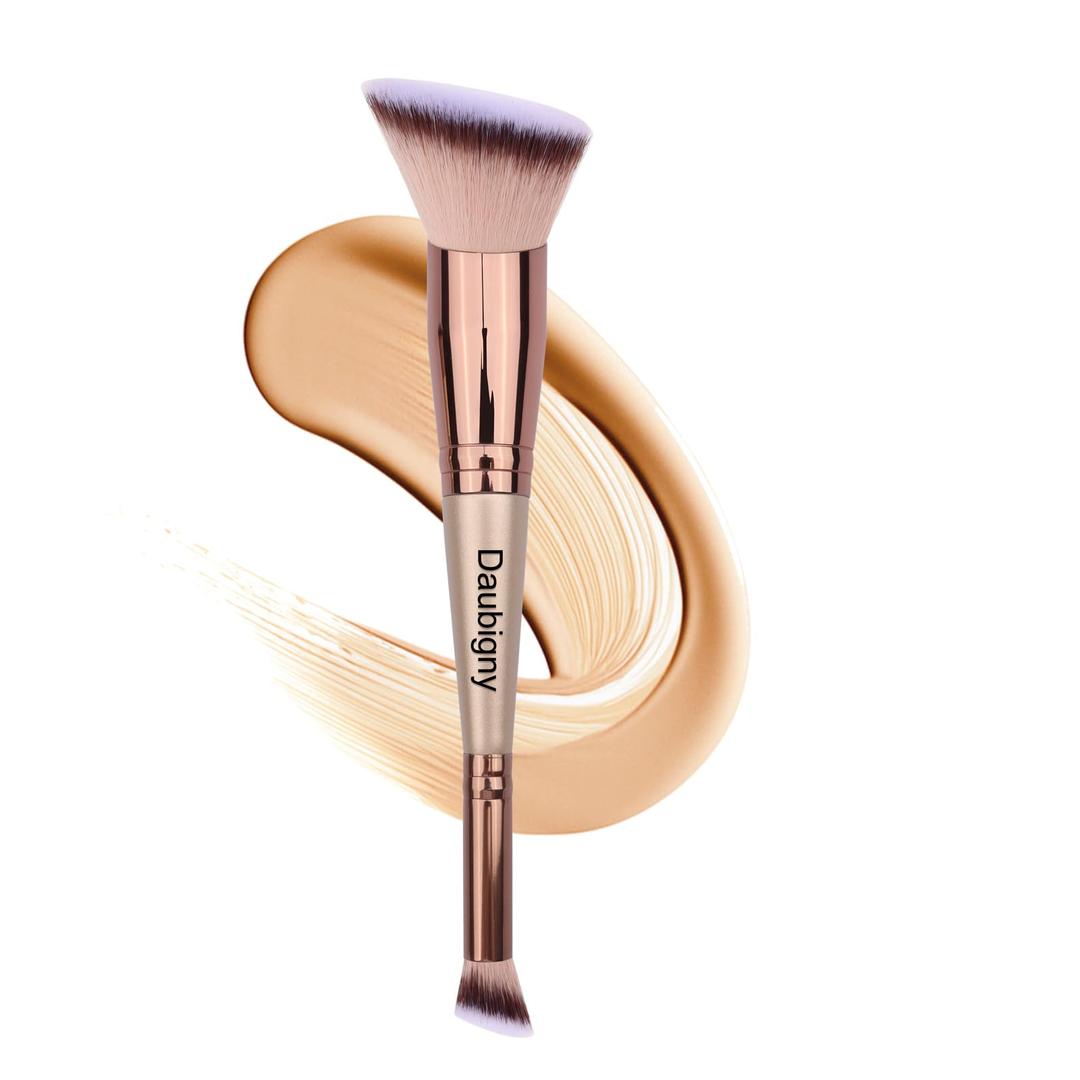 Daubigny Makeup Brushes Dual-ended Angled Foundation Brush Concealer Brush Perfect for Any Look Premium Luxe Hair Rounded Taperd Flawless Brush Ideal for Liquid, Cream, Powder,Blending,