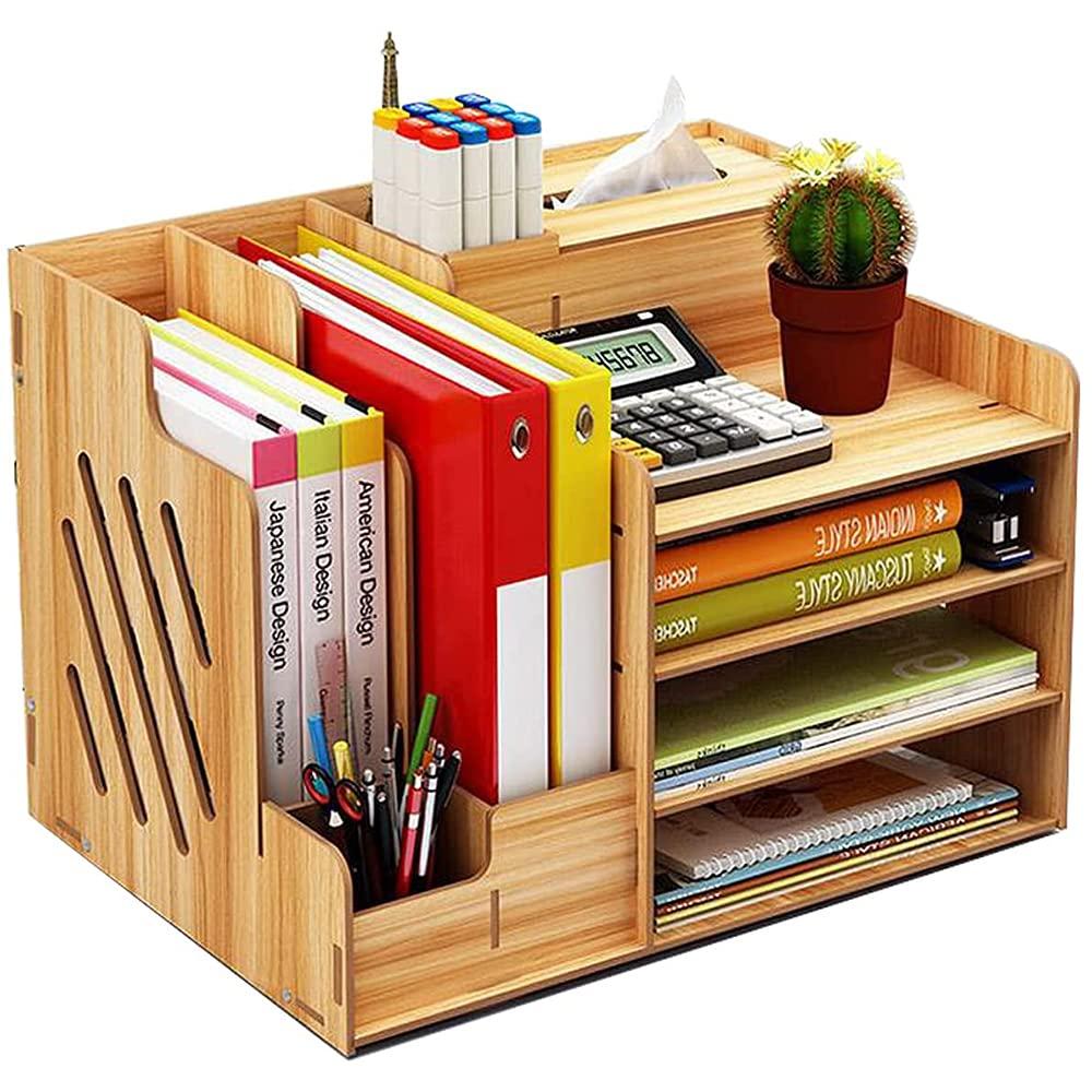 Office Desk Organizer Accessory Station Desktop Stationary Station Paper Filer Tray Organization Office Desk File Rack Home Office Supply Storage Rack All in One Office Desk Station (Cherry wood)