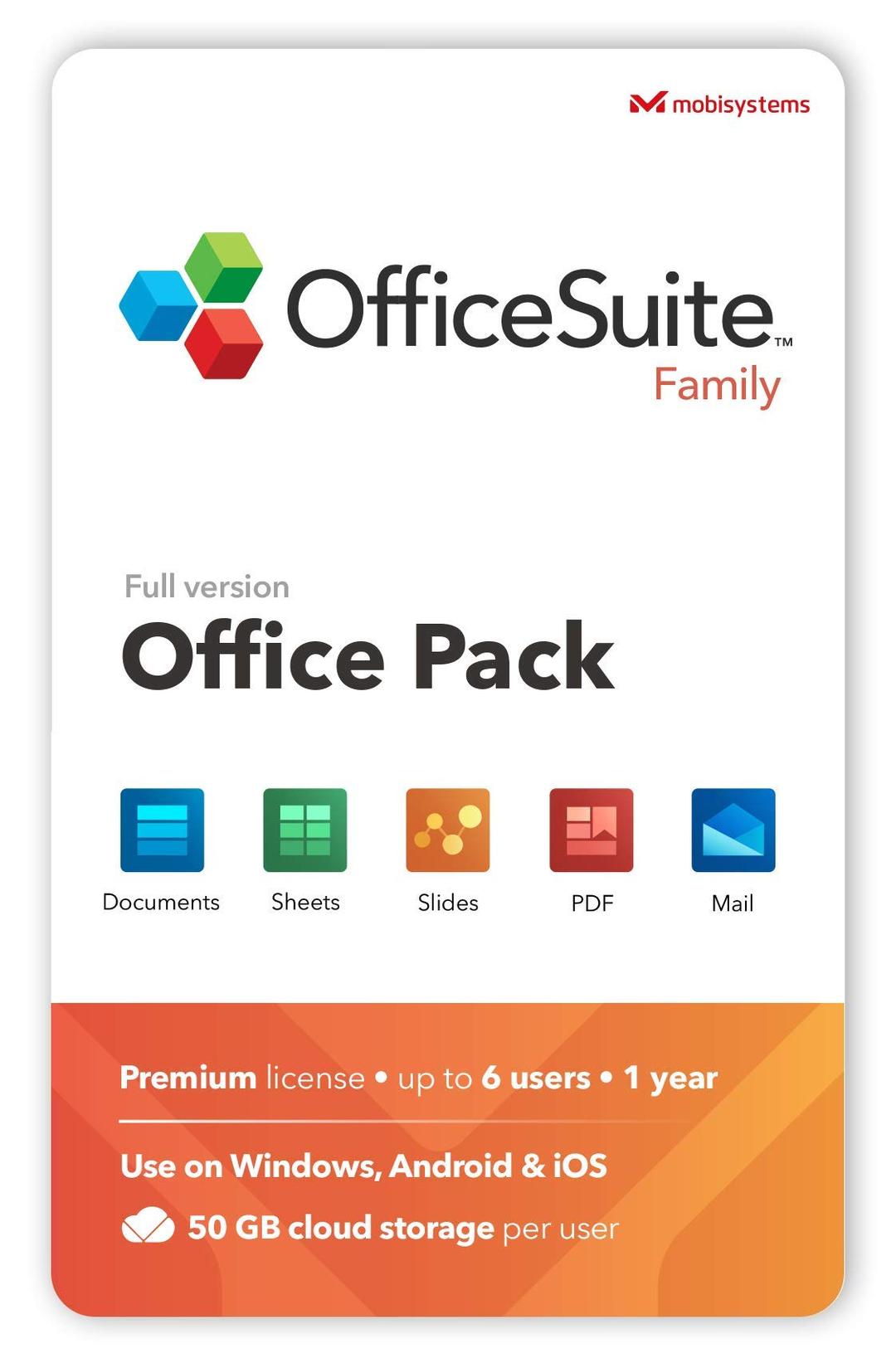 MobiSystems OfficeSuite Family Compatible with Microsoft® Office Word® Excel® & PowerPoint® and Adobe® PDF for PC Windows 11 / Windows 10 - 1-year license, 6 users