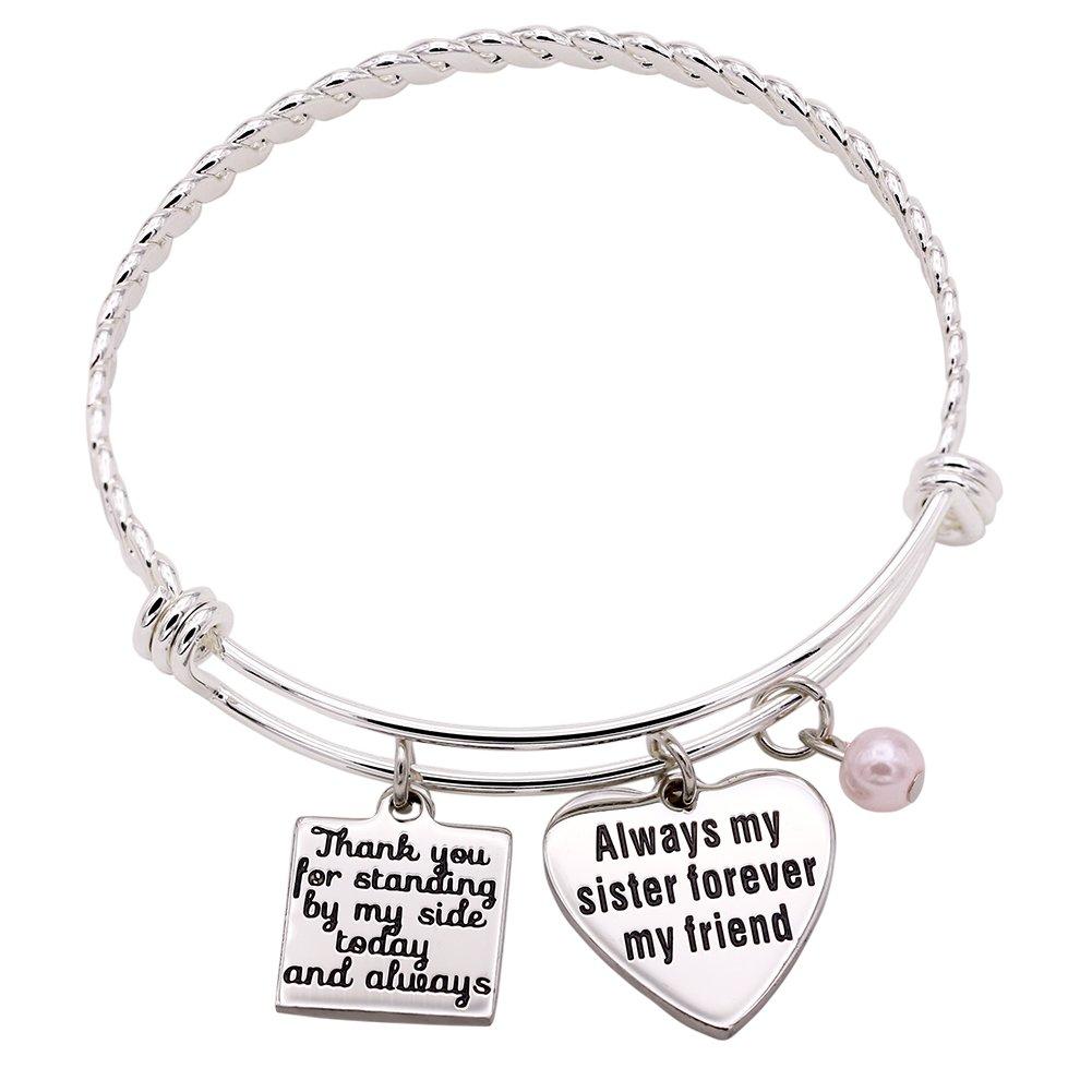 Melix Home Maid of Honor Gift Sister Bracelet Thank You For Standing By My Side Today and Always, Always My Sister Forever My Friend Bracelet Bridesmaid Bracelets