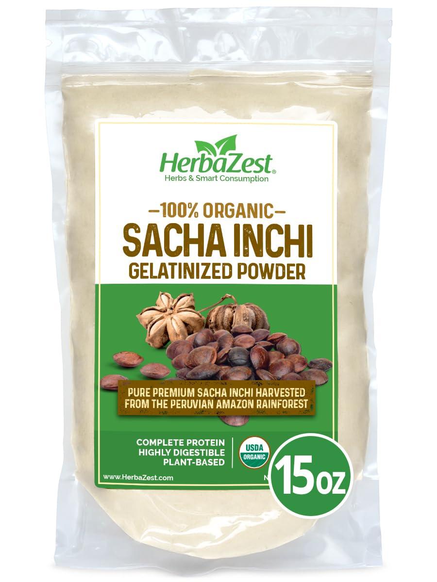 Sacha Inchi Protein Powder Organic - 15oz - USDA Certified, Vegan & Gluten-Free Superfood - Perfect for Smoothies, Baking, Yogurt, Hot Cereal & Savory Dishes