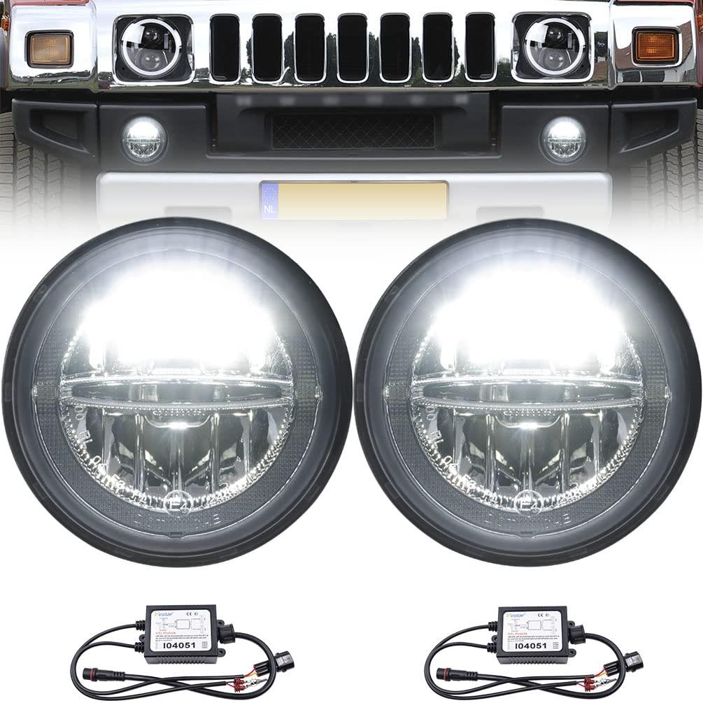 H2 LED Fog DRL Daytime Running Lamp Light Assembly for H-ummer H2 2003 2004 2005 2006 2007 2008 2009 12V/10W Xenon White LED Halo Ring Driving Running Lights Lamps CE/E4/RoHs OEM 15258697 15205899