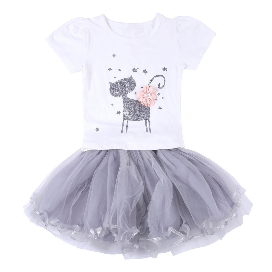 Neeseelily Baby Girls Clothes 2pc Cute T-Shirt+ Tulle Tutu Skirt Cartoon Outfit Set