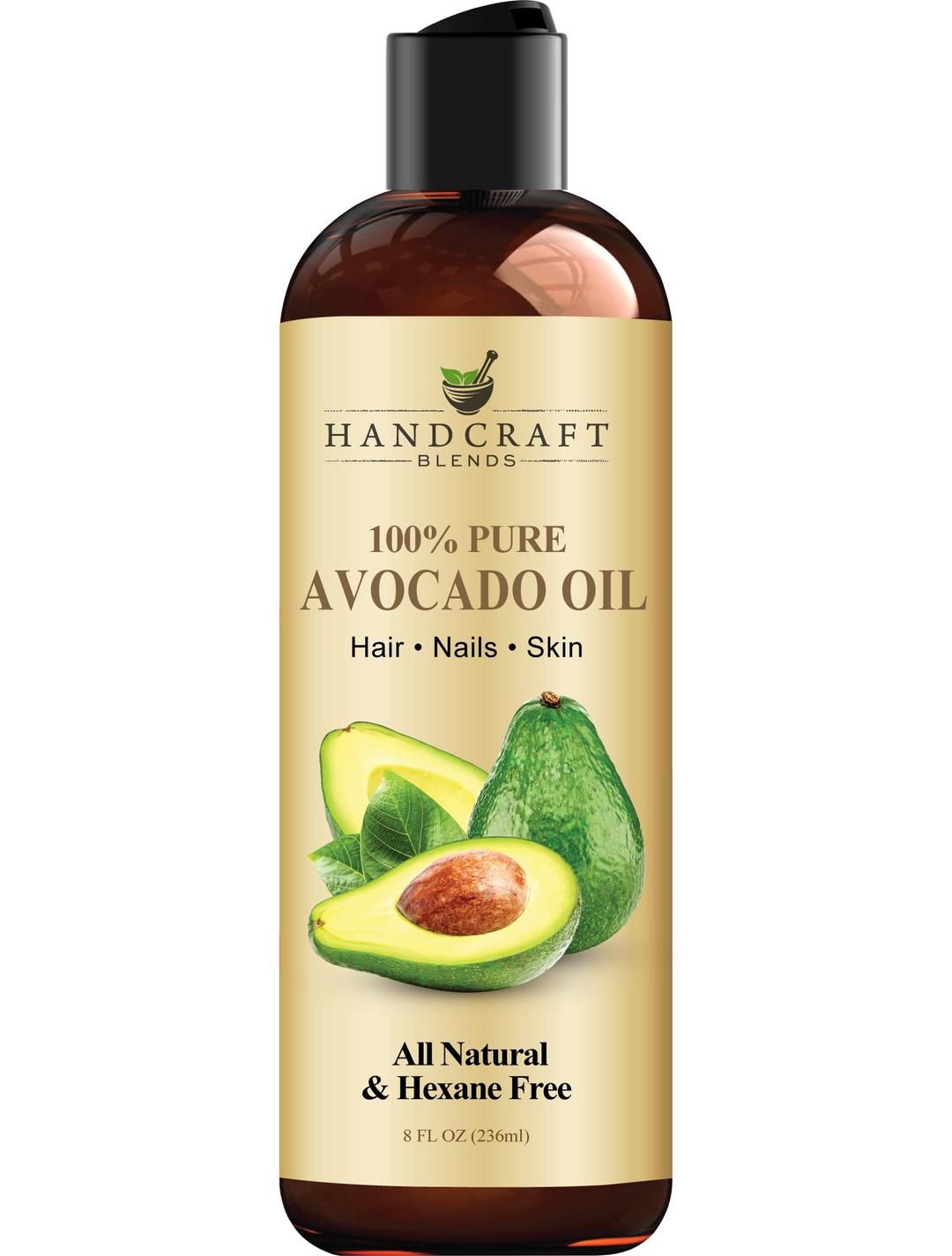 Handcraft Blends Avocado Oil - 8 Fl Oz - 100% Pure and Natural - Premium Grade Oil for Skin and Hair - Carrier Oil - Hair and Body Oil - Massage Oil - Cold-Pressed and Hexane-Free