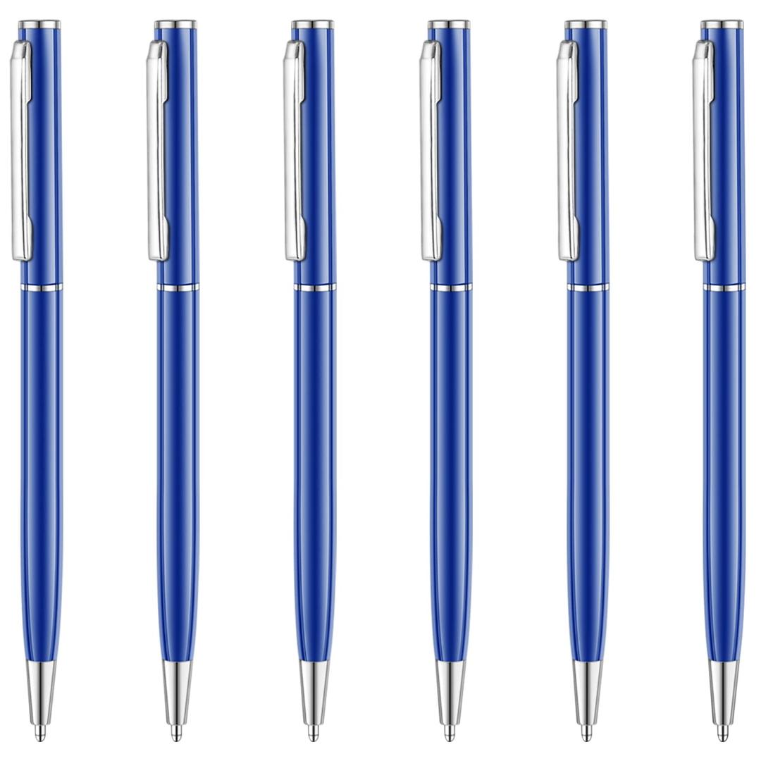 Unibene6 Pack Ballpoint Pens Black Ink Medium Point(1 mm), Slim Metallic Retractable Pen Set - Glossy Blue, Nice Gift for Business Office Students Teachers Wedding Christmas