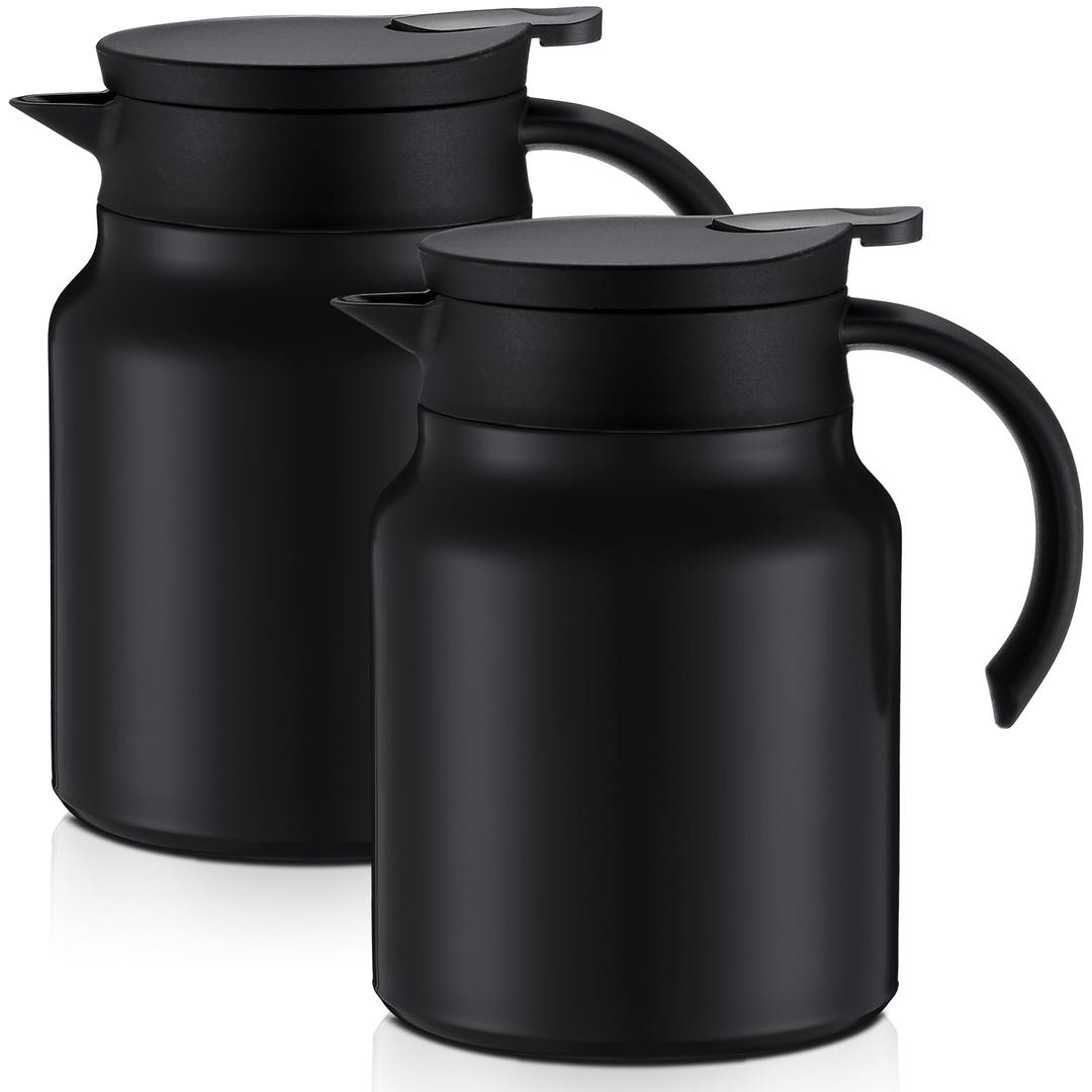 2 Pcs Thermal Coffee Carafe Stainless Steel Coffee Carafes for Keeping Hot/Cold Drinks Double Wall Vacuum Insulated Teapot Beverage Server Dispenser for Milk Tea Hot Chocolates (Black,34 oz)