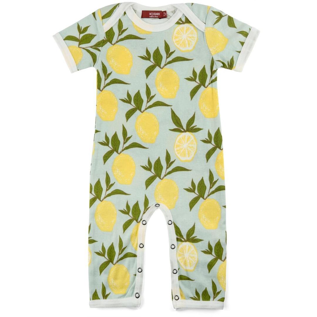 MilkBarn Short Sleeve Organic Cotton Baby Romper Lemon