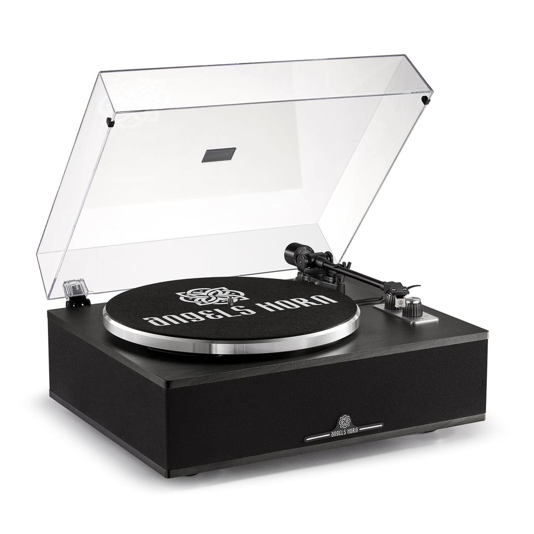 ANGELS HORN Bluetooth Vinyl Record Player - High-Fidelity 2-Speed Turntable with Built-in Speakers - Includes Phono Preamp & Magnetic AT-3600L Cartridge - Black Classic Edition