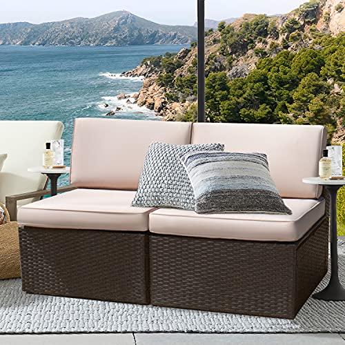 Devoko2 Pieces Patio Furniture Sets All-Weather Outdoor Sectional Armless Sofa (Beige)