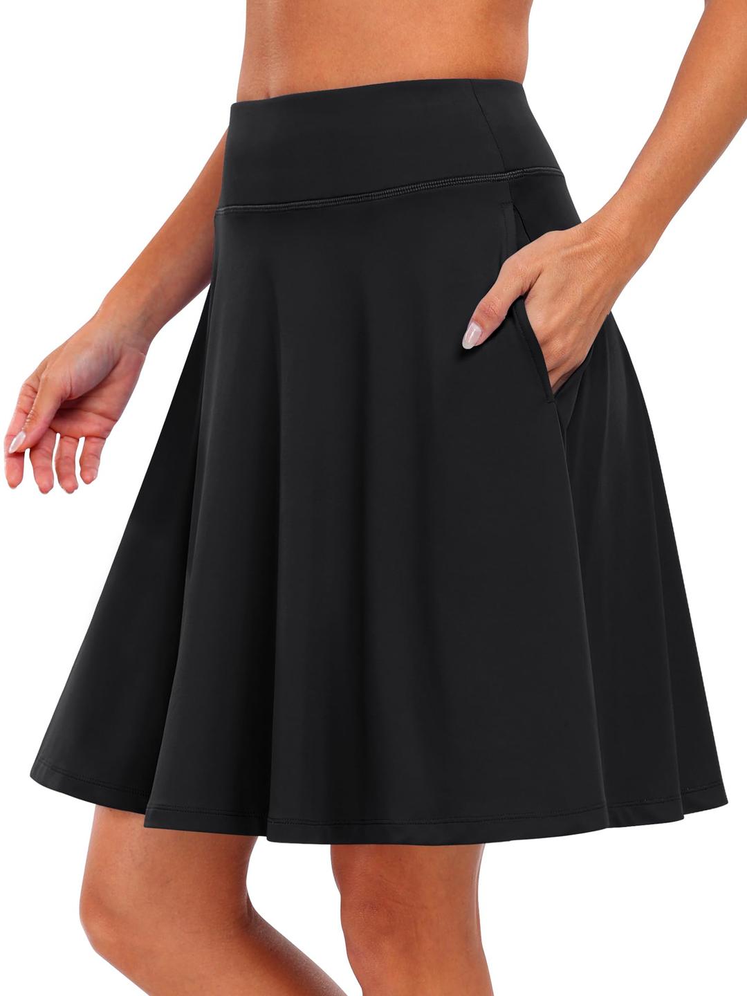 ANRABESSKnee Length Skorts Skirts for Women with Pockets High Waisted Golf Tennis Skirts Casual Workout Built-in Shorts