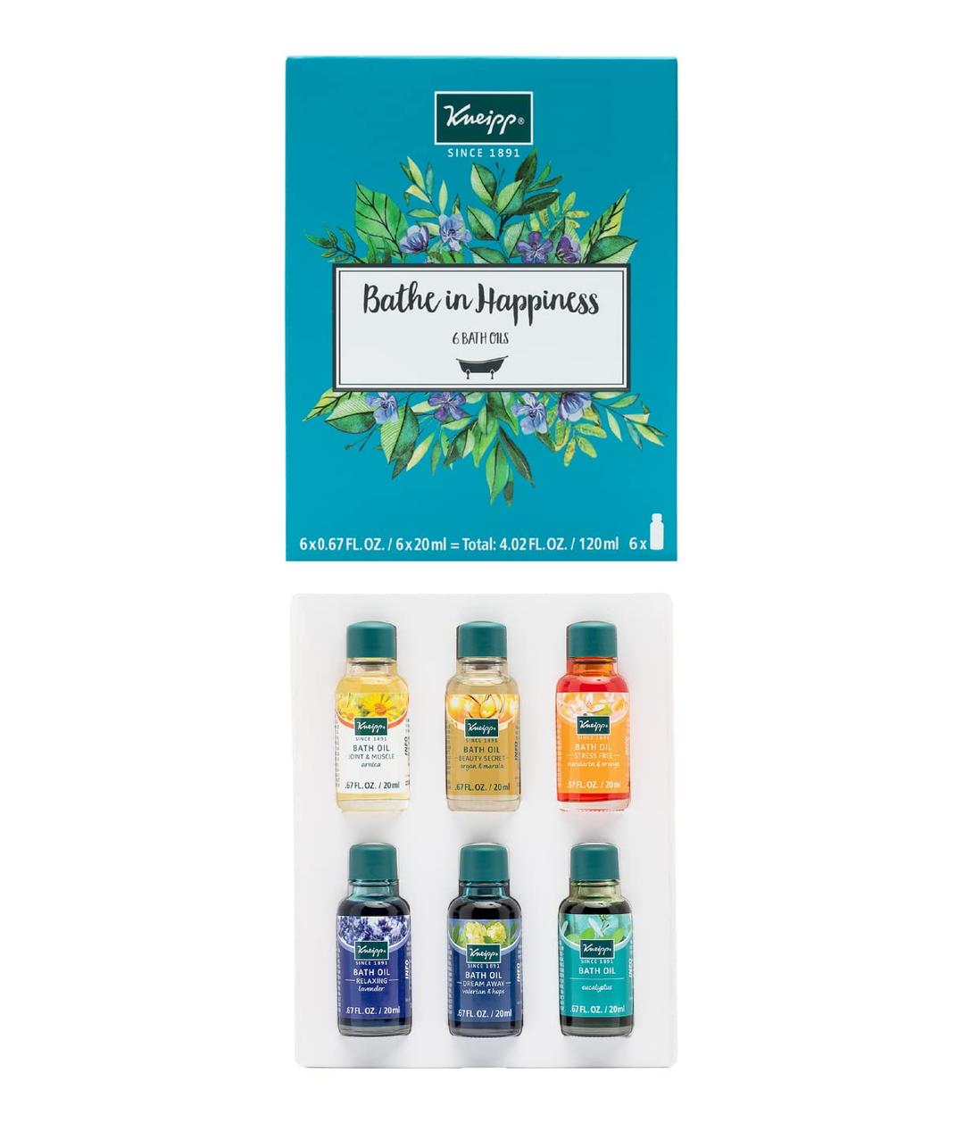 Kneipp Bathe in Happiness 6-Piece Bath Oil Set - 0.67 Per Bottle (6 Total) - Ideal for Trial & Travel - One Bottle Delivers Up to Two Baths