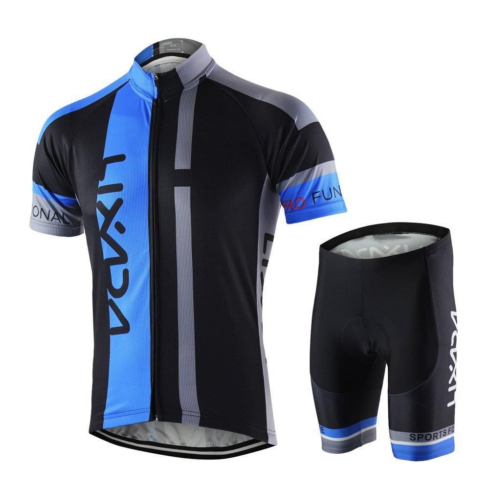 Lixada Men's Cycling Jersey Set Breathable Quick-Dry MTB Biking Shirt with 3D Cushion Padded Shorts