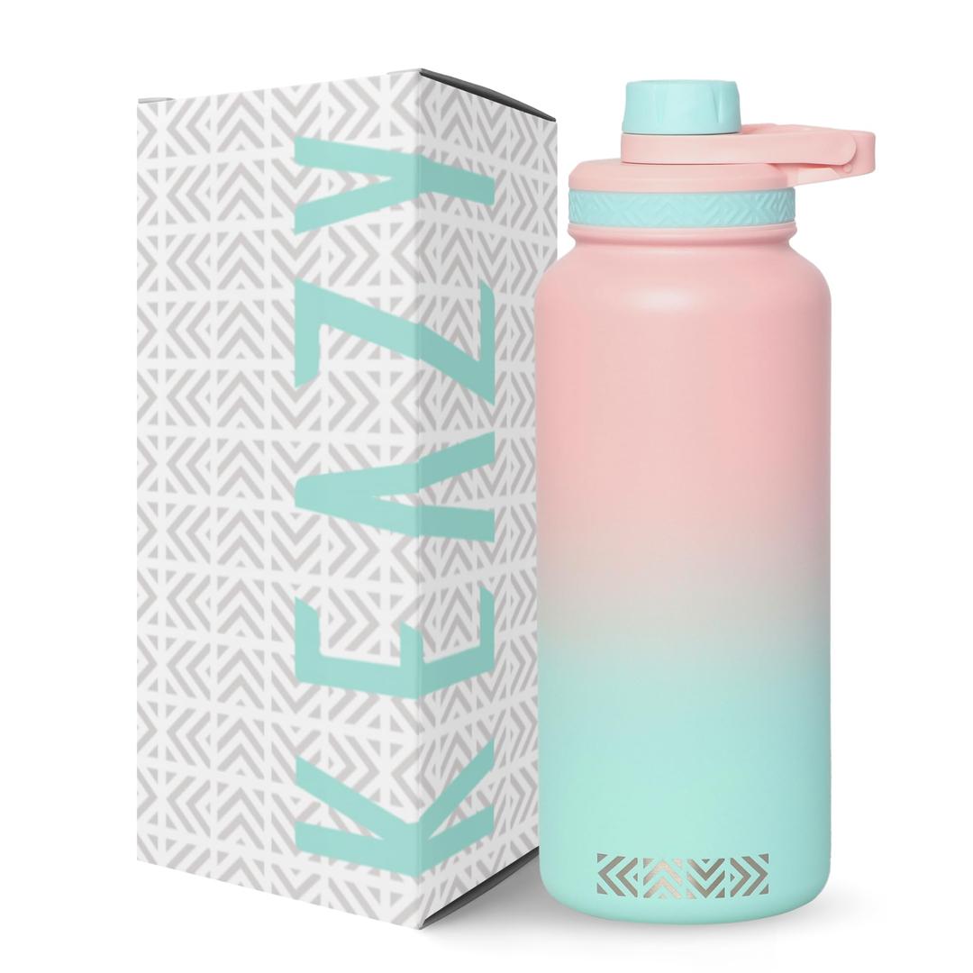 Keazy Stainless Steel Water Bottle 1 Litre Hot and Cold Thermal Flask, BPA Free Thermosteel Insulated Water Bottles 1 Litre Hot and Cold 24 Hours, 1000ml Thermal Vacuum Flasks for Women, Men and Kids