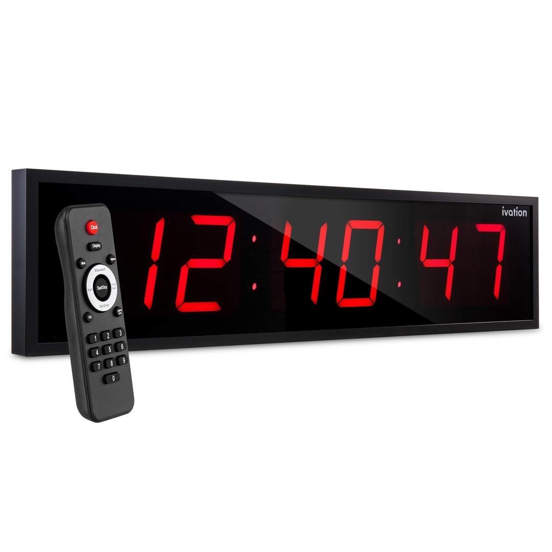 Ivation Huge 36" Inch Large Big Oversized Digital LED Clock with Stopwatch, Alarms, Countdown Timer & Temp - Shelf or Wall Mount (Red) | 6-Level Brightness, Mounting Holes & Hardware