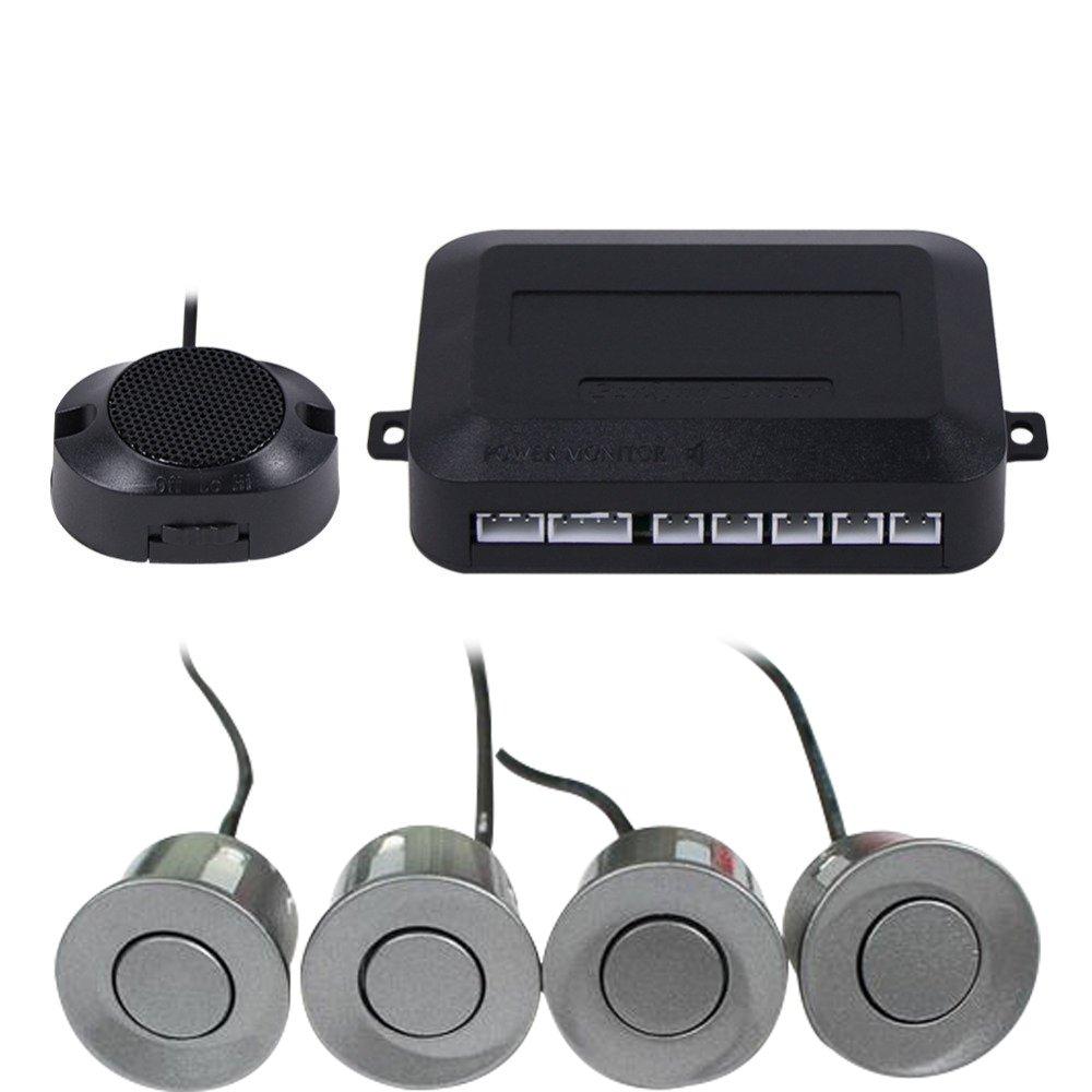 Car Reverse Backup Parking Sensor Radar System, Buzzer beeps, Detection Distance:30~150CM, Waterproof Sensors (22mm diameter 2.3M Cable) 4 Packs X60D (Grey)