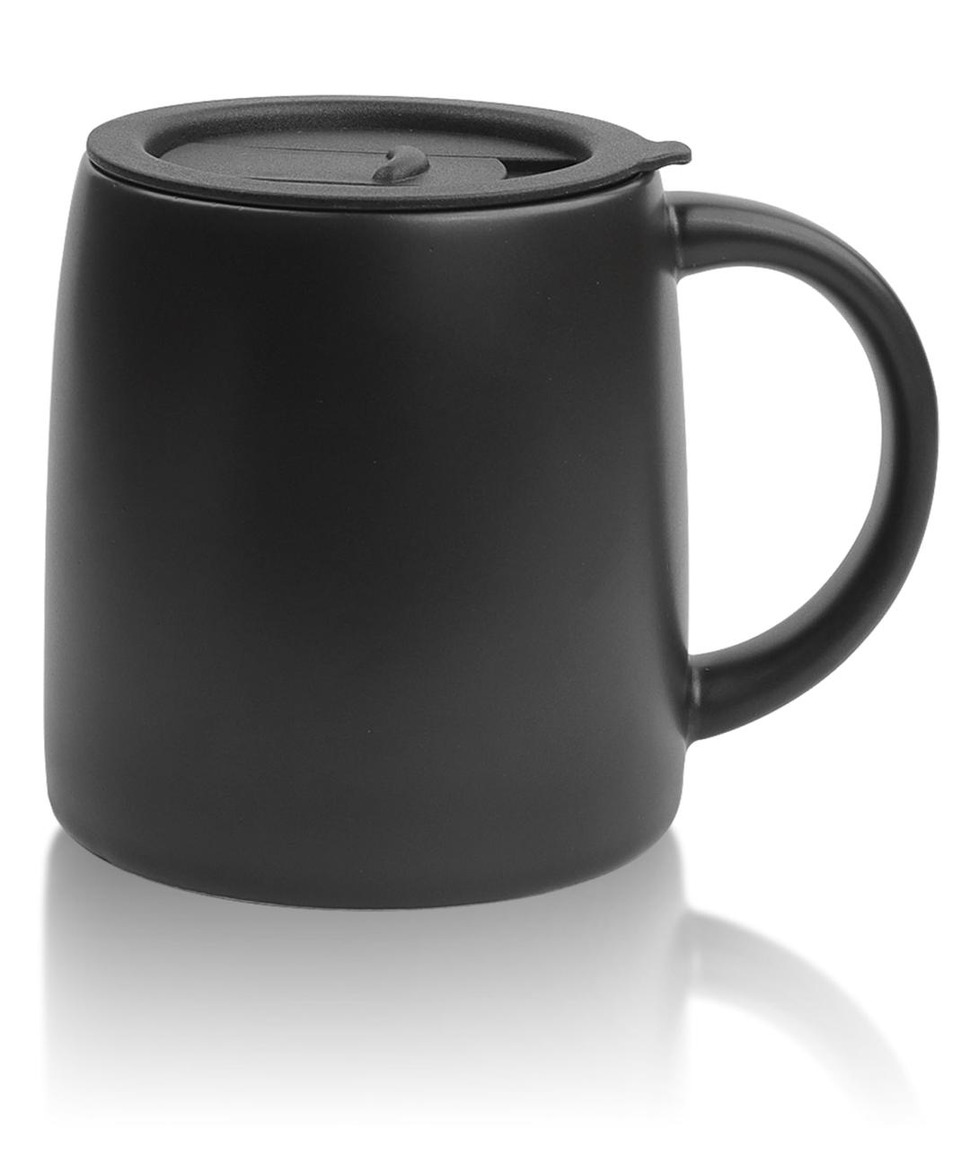 Classic Mug, 16 oz Large Coffee Mug with Handle, Ceramic Porcelain Tea Cup, Smooth Matte (Sliding Lid, Black)