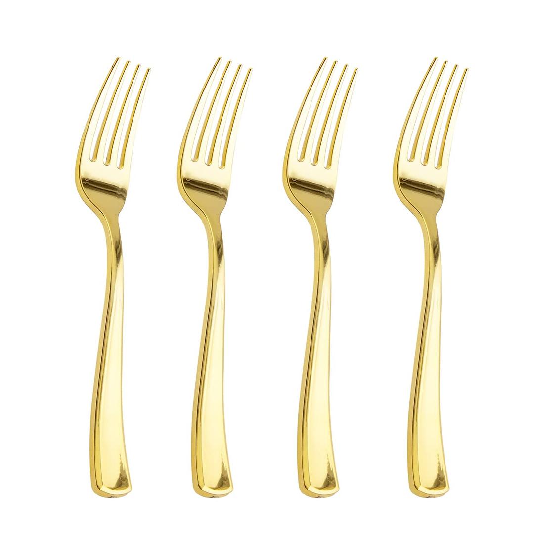 Liacere 200pcs Gold Plastic Forks - Heavyweight Plastic Forks - 7.4 Inch Heavy Duty Plastic Forks - Gold Plastic Silverware Perfect For Parties & Weddings & Restaurants & Thanksgiving And Daily Using