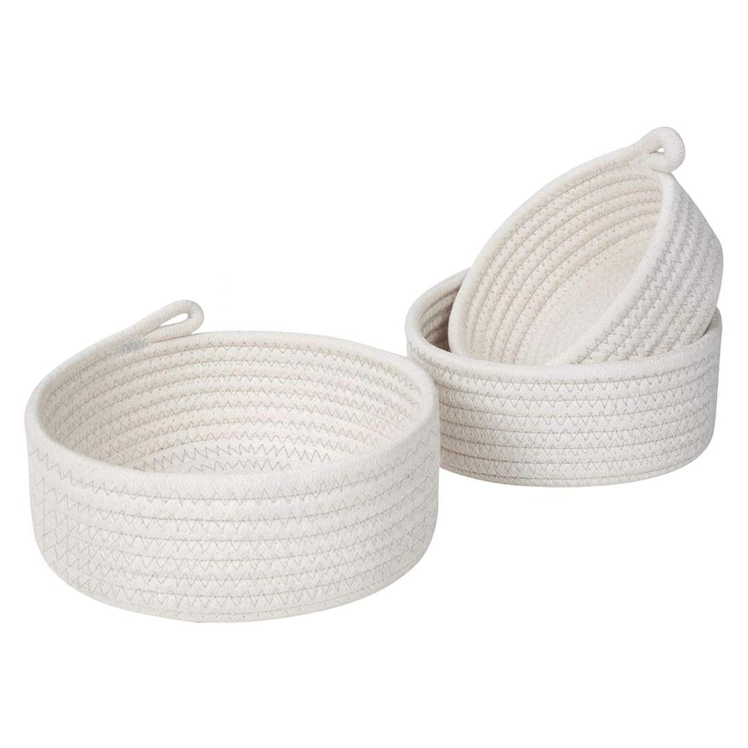 Emand Cotton Rope Storage Baskets for Shelves Storage Bins Organizer Decorative,[ 3Pack ] Small Woven Basket With Handles for Toy, Makeup, Books