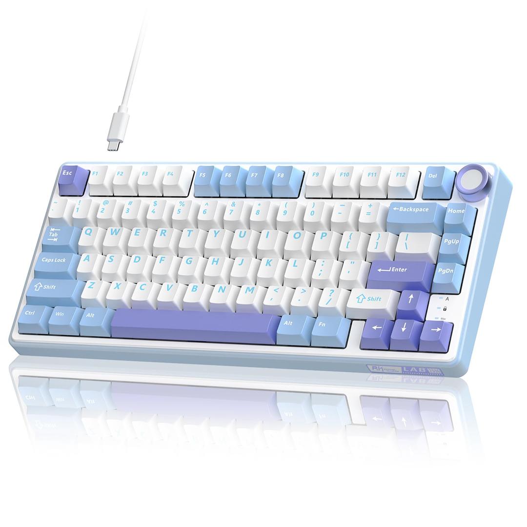 RK ROYAL KLUDGER75 Mechanical Keyboard Wired with Volume Knob, 75% Custom Gaming Keyboard Gasket Mount RGB Backlit with Software, Cherry Profile, Hot Swappable Silver Switch, PBT Keycaps