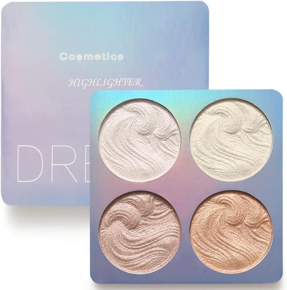 Highlighter Makeup Palette,Highlighter Palette Illuminator Powder Palette White Highlighter Baked Waterproof Long Lasting Brilliant Lighten Skin Color Face Contour Powder Makeup Highlighter