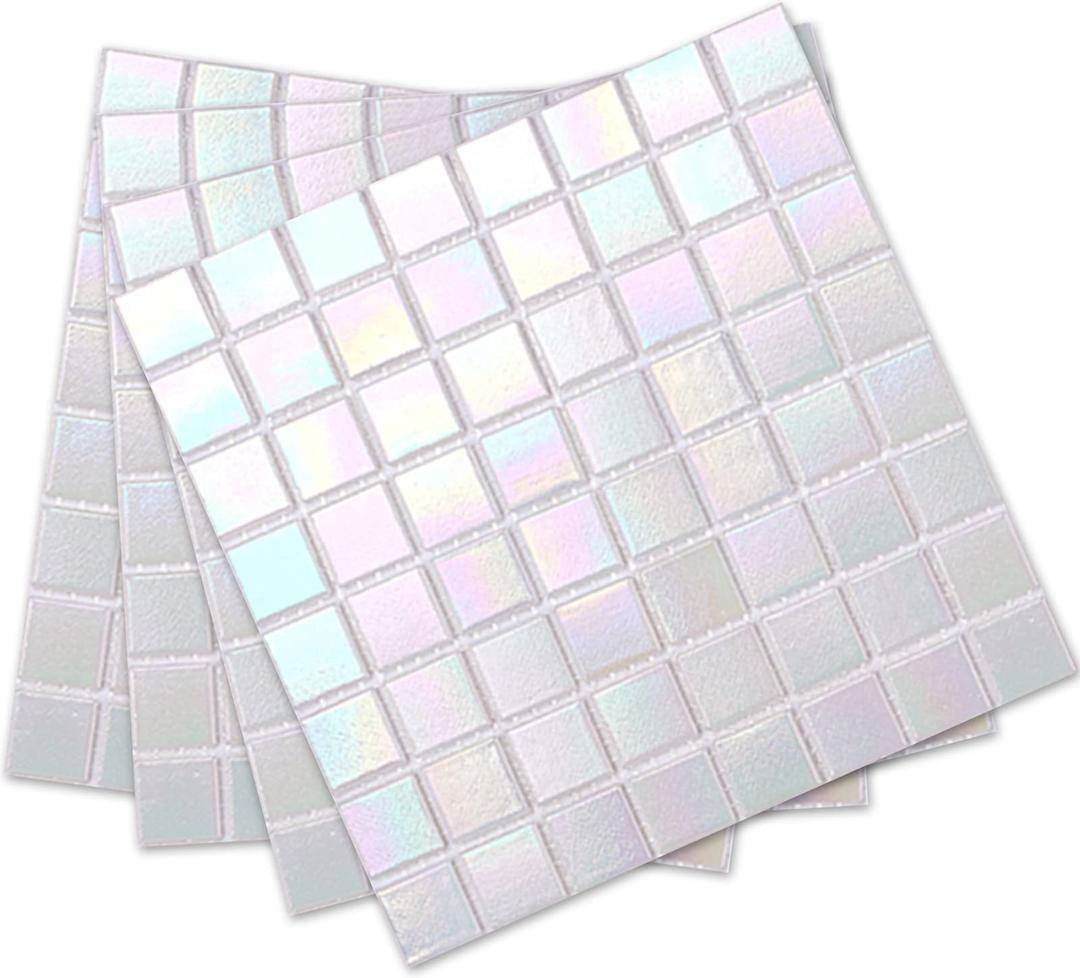 DICOFUN 40-Sheet Rainbow Peel and Stick Backsplash for Kitchen and Bathroom, 6.6" x 6.6" White Glass Mosaic Tiles