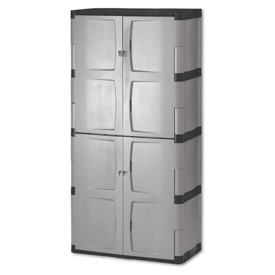 Rubbermaid Freestanding Storage Cabinet, Five Shelf with Double Doors, Lockable, Large, 690-Pound Capacity, Gray, For Garage/Outdoor, Garden Tools/Toys/Power Tools/Pool Accessories, Grey