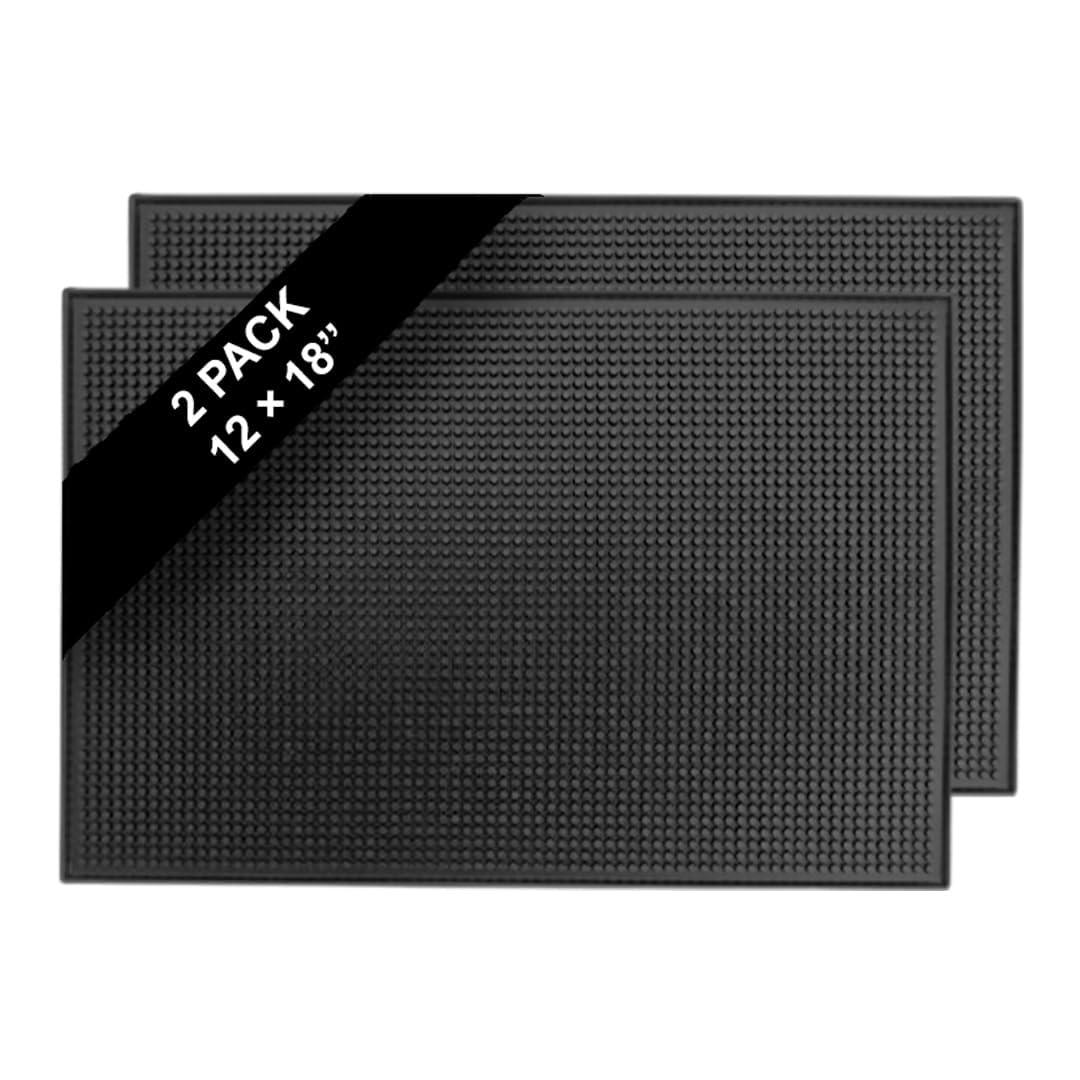 Rubber Bar Mat by ProTensils, 18" x 12", Black Bar Mats, Bar Service Mat, Black Coffee Bar Mat, Spill Mat for Counter-Top (2 Pieces)