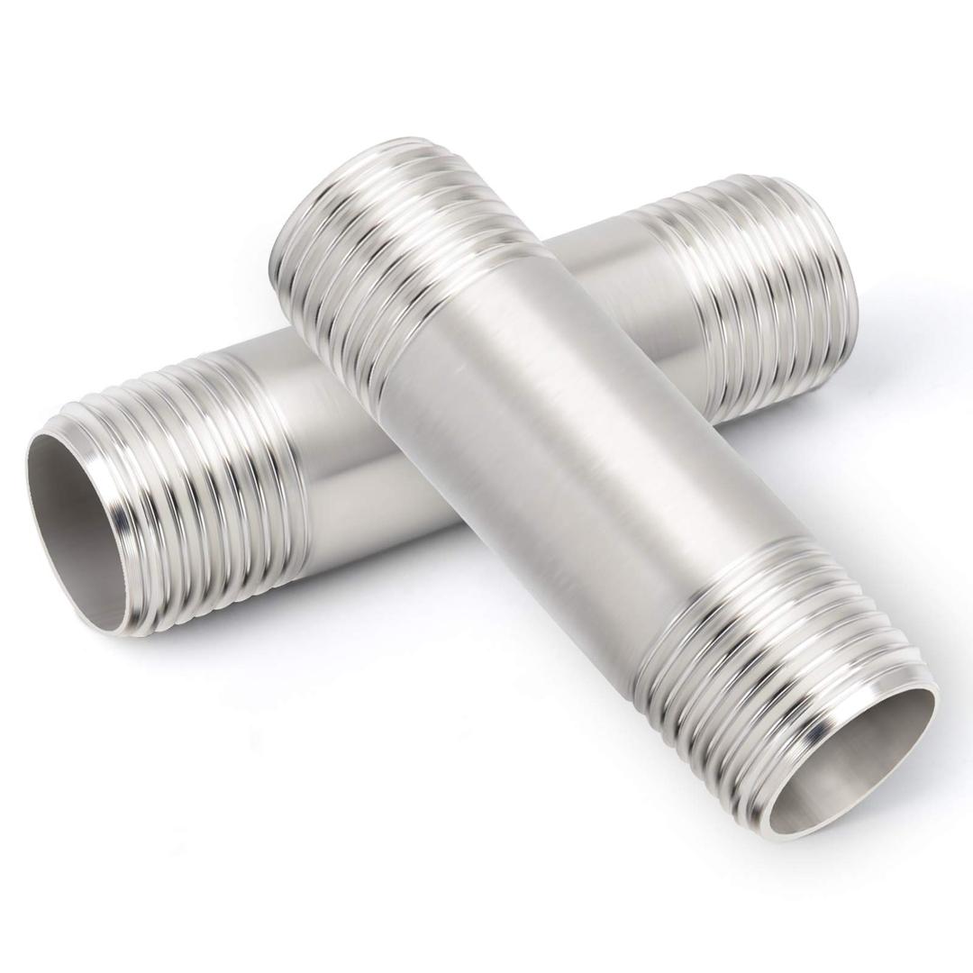 TAISHER 2PCS Stainless Steel Pipe Fittings, 1/2" NPT x 1/2" NPT Male Threaded, 2" Length Nipple Cast Pipe