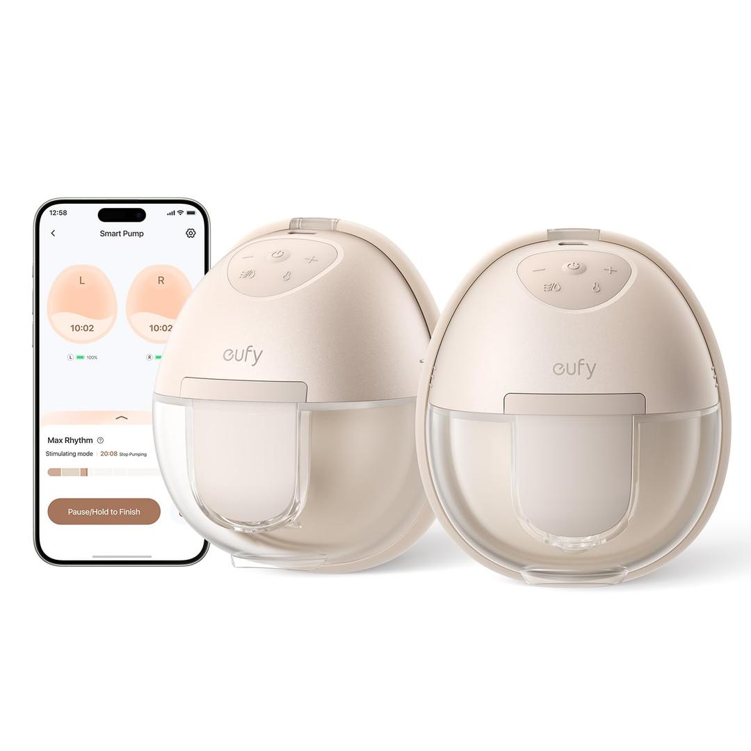 eufy Wearable Breast Pump S1, Hands-Free Electric Breast Pump with Heating Tech, App Control, Personalized Smart Rhythm, Hospital Grade Suction, Portable, Discreet, Leak-Proof & Ultra-Quiet