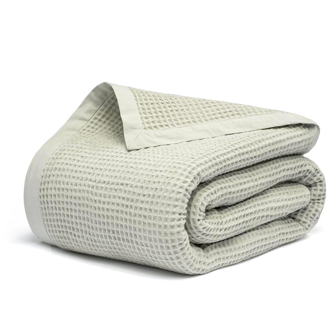 Salt Earth GOTS Certified 100% Organic Cotton Throw Blanket, 55" X 60" Waffle Blankets & Throws for Home, Throw Blanket for Couch, Modern & Cozy Blanket, All Season, Comfy & Soft Blankets (Sea Foam)