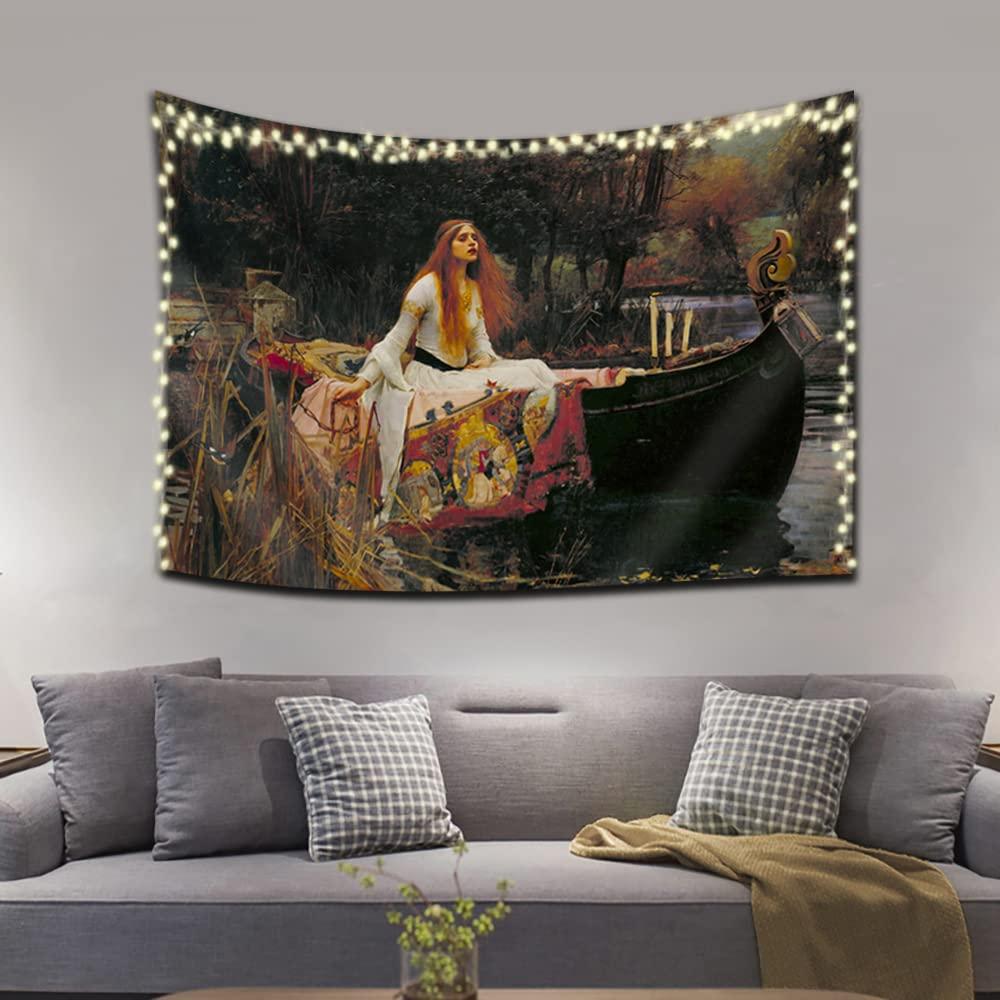 INVIN ART Tapestry Wall Hanging Art Home Decor, The Lady of Shalott in Boat by John William Waterhouse Art Print Painting for Living Room Bedroom Bathroom Dorm