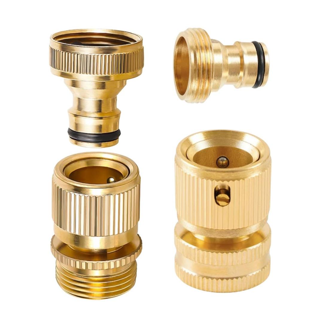 Premium Brass Garden Hose Tap Connector Set: 3/4 inch Expandable Male and Female Adaptors, Quick Connect Hose End Connector, and Spray Nozzle