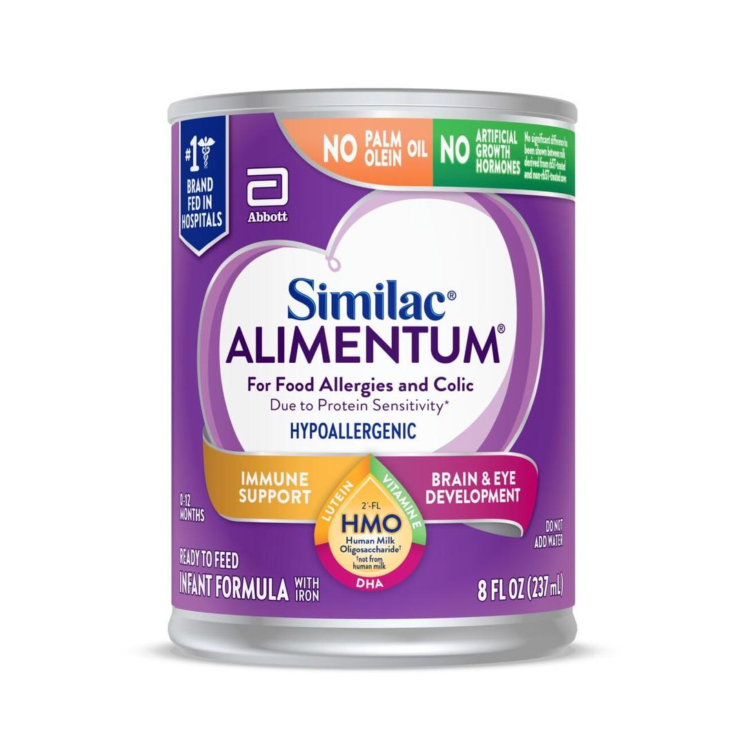 SimilacAlimentum with 2’-FL HMO Hypoallergenic Infant Formula, for Food Allergies and Colic,* Suitable for Lactose Sensitivity, Ready-to-Feed Baby Formula, 8-fl-oz can, Pack of 24