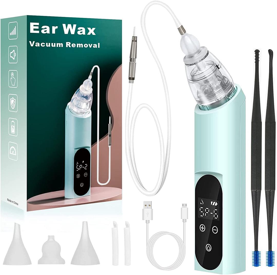 Ear Wax Vacuum Removal Tool, 6 Gear Strong Suction Electric Ear Cleaner Ear Vacuum Wax Remover, USB Charge Earwax Removal Kit Reusable Soft Silicone Ear Cleaning Kit Water Remover Tool (Blue)