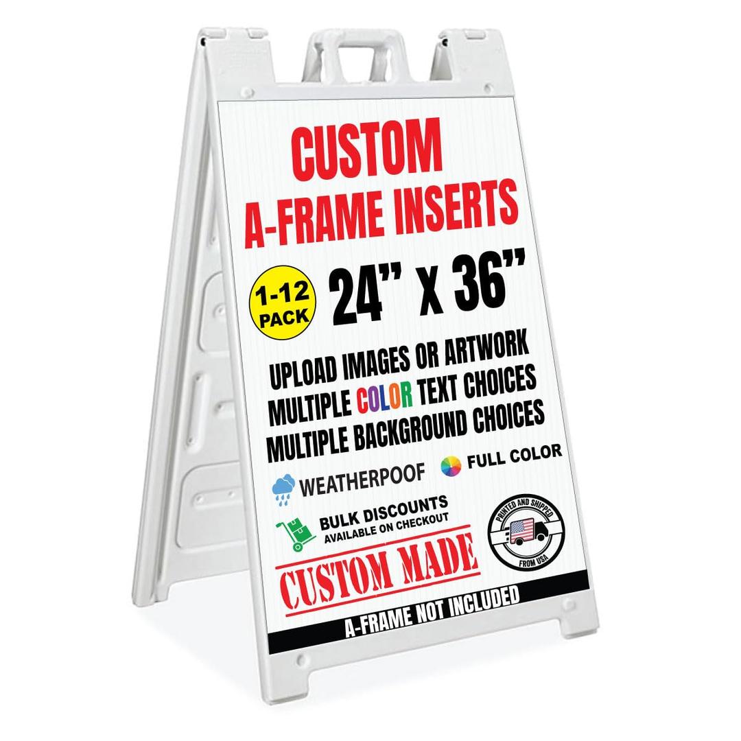 Custom A-Frame Sign Board 24 x 36 Inch Full Color Print Inserts and Text, Weatherproof Sandwich Board Signs for Outdoor, Sidewalk Sign for Business