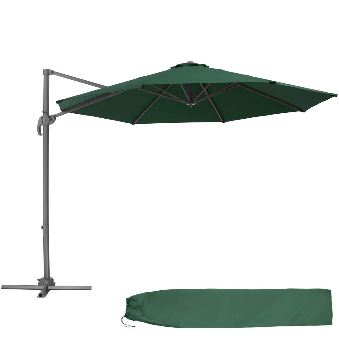 TecTake 800684 Garden Parasol Aluminium, Ø 300 cm, with Side Mast, UV protection 50+, 6 Adjustable Tilting, with Protective Cover (Green | No. 403134)