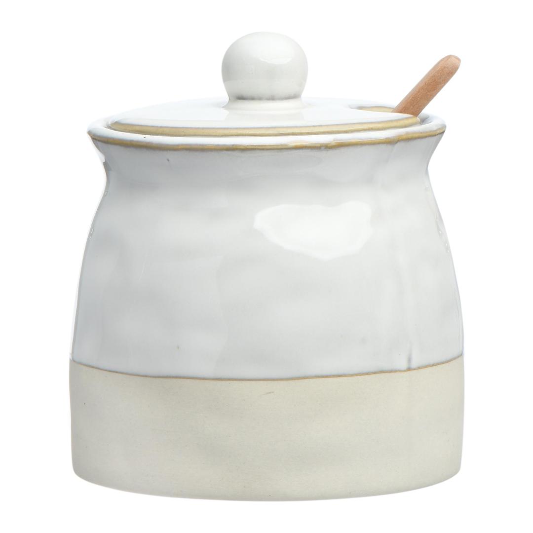 Creative Co-Op White Stoneware Sugar Pot with Lid, 3.8" L x 3.8" W x 4.4" H