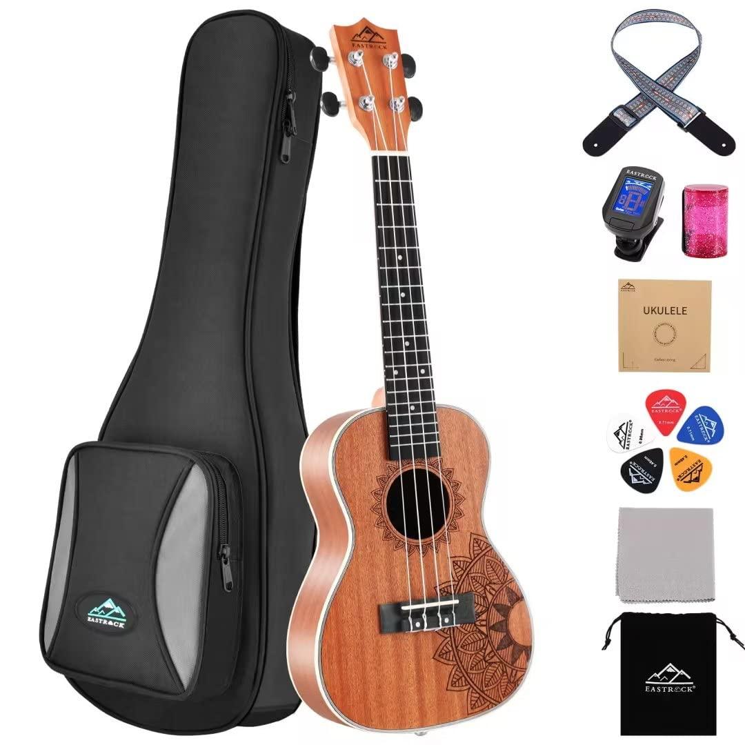 EASTROCK Concert Ukelele Sapele Beginner 23 inch Ukulele Big Package Kit. Ukulele Ukalalee Suitable for adults, Beginners. (23-Sapele)