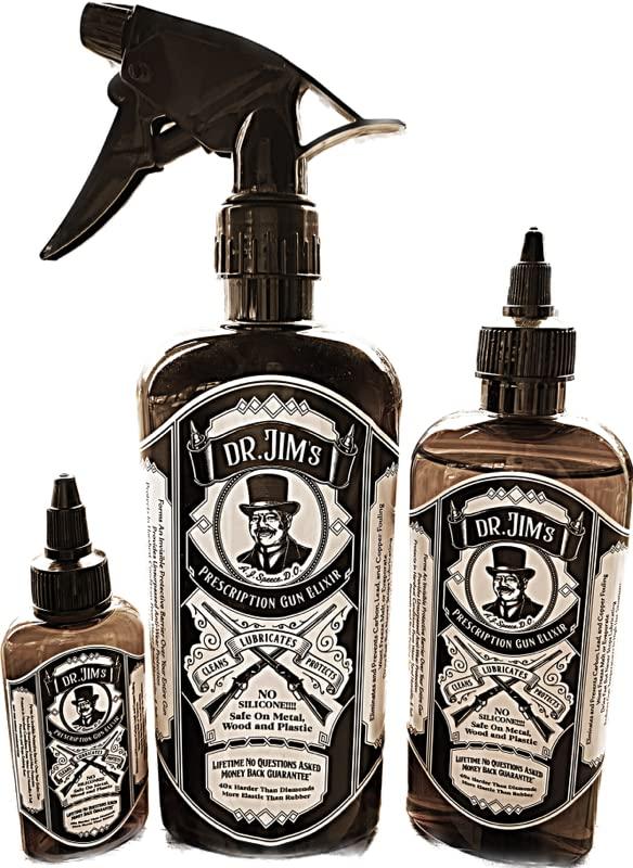 Dr. Jim's Prescription Gun Cleaner Lubricant and Protectant. Targets Carbon, Metals & Residue While Creating a Protective Barrier in and Outside of Your Gun. Made in USA